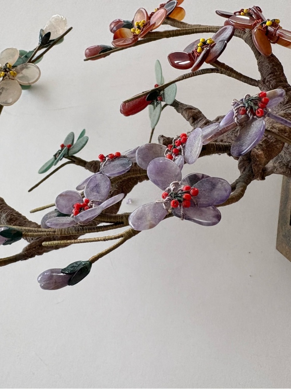Vintage Jade Multi-Color Gemstone Flower Bonsai Sculpture - Home Art - Picture 5 of 11
